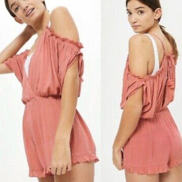 Bundle 2 TOPSHOP Boho Rompers Floral Print Ruffle Off Shoulder size S - Picture 4 of 16